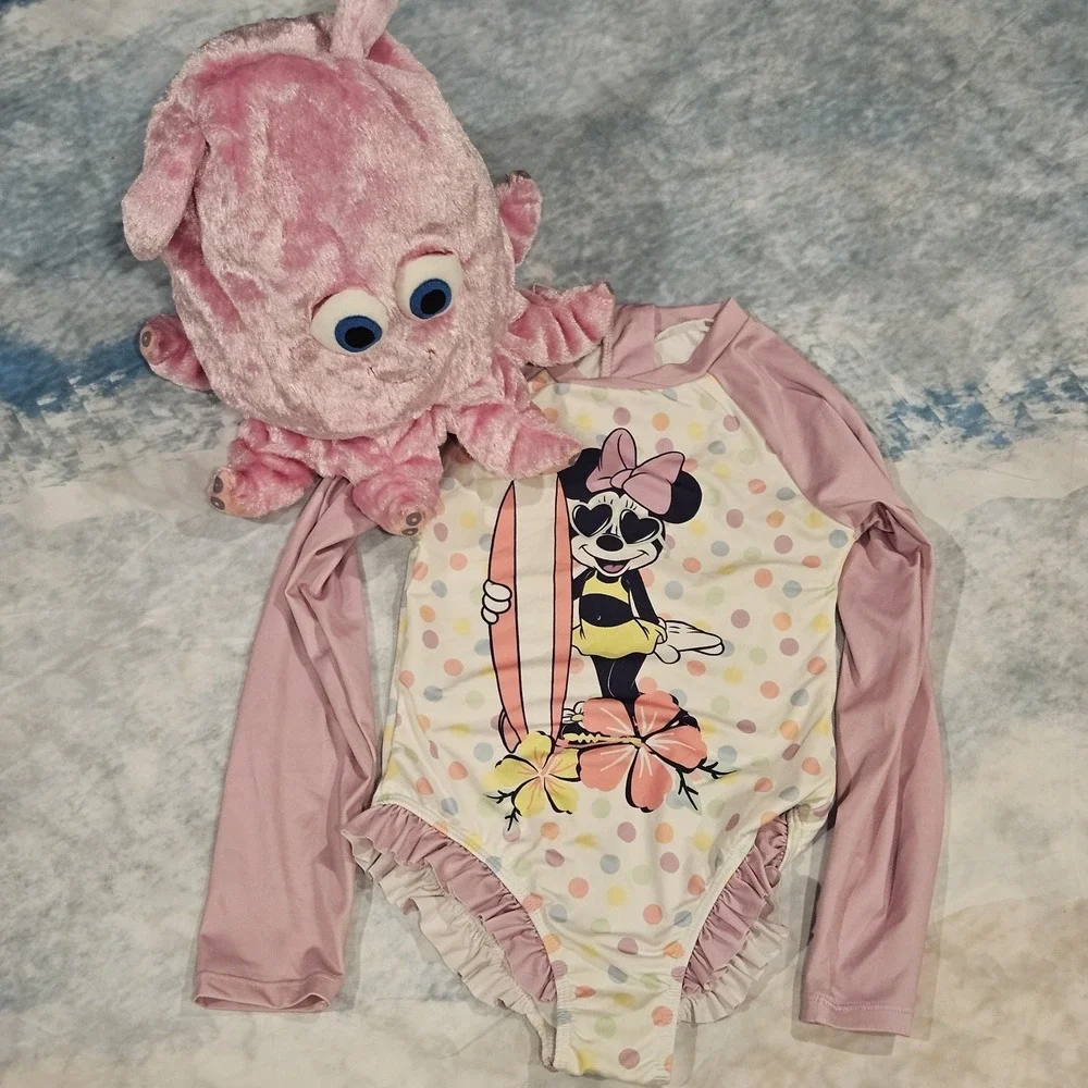 Disney Minnie Mouse Rash Guard‎ Swimsuit Girls Size 6 One Piece Long Sleeve